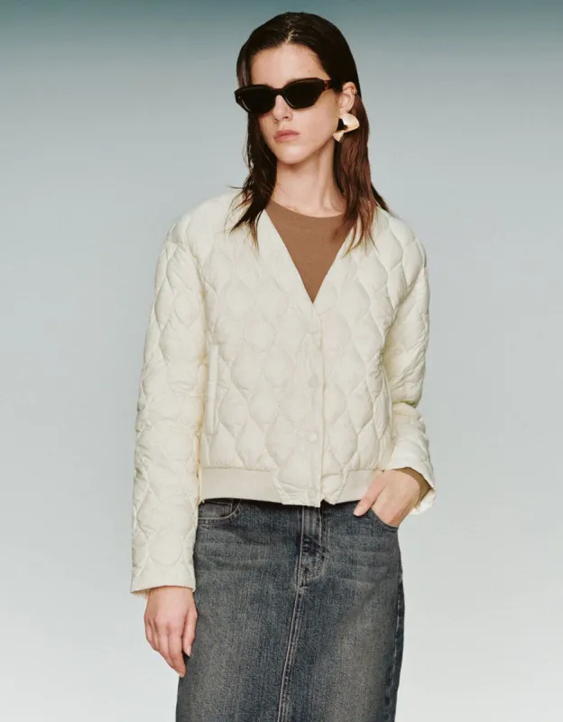 Quilted V-Neck Down Jacket sold by Urban Revivo
