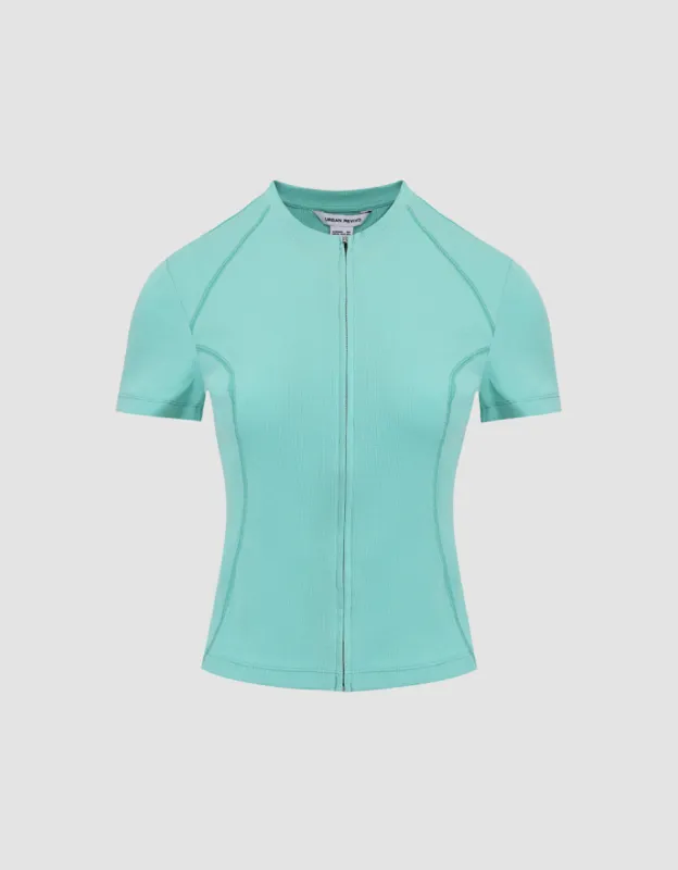 Zipper Front Crew Neck Knitted Shirt sold by Urban Revivo