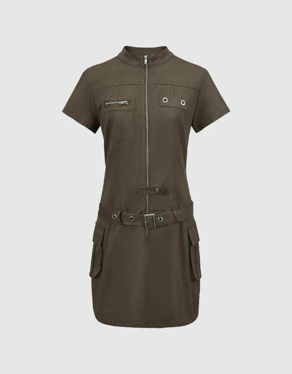 Zipper Front Straight Dress With Belt sold by Urban Revivo product image thumbnail 2