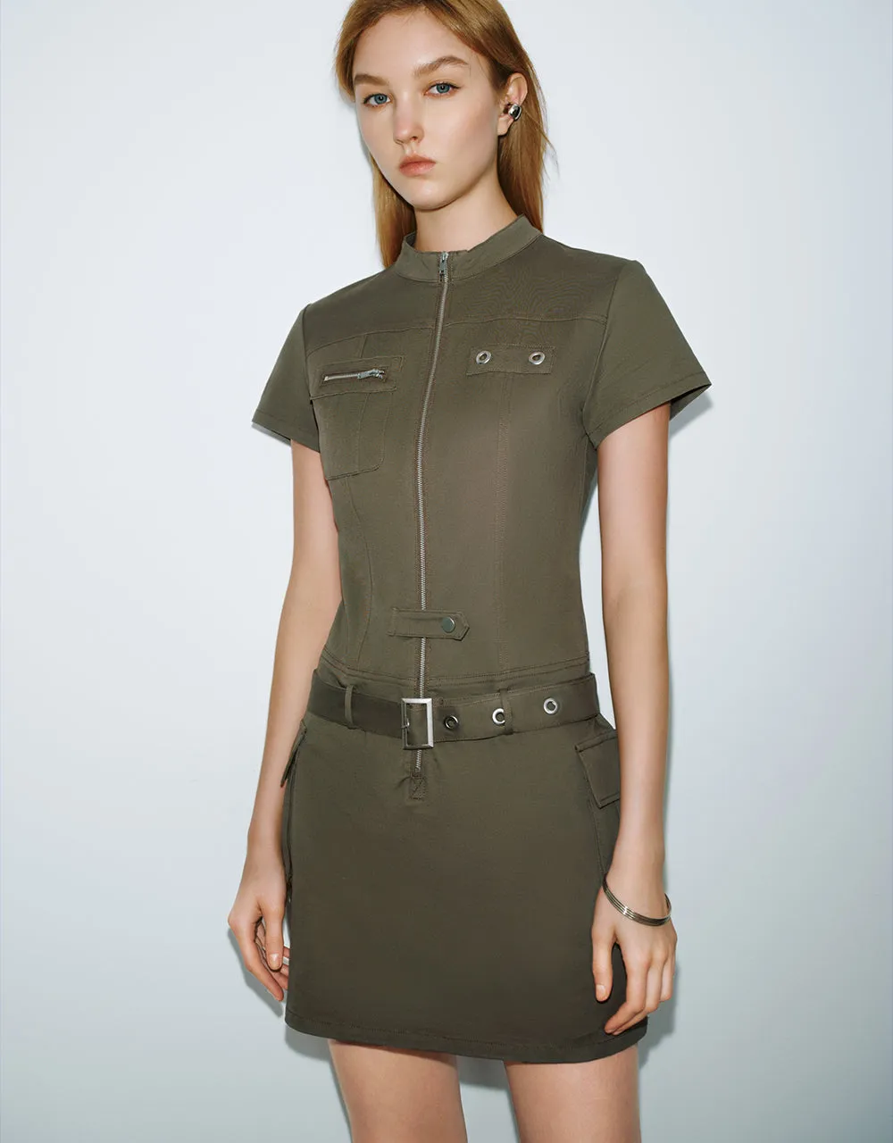 Zipper Front Straight Dress With Belt sold by Urban Revivo product image thumbnail 3