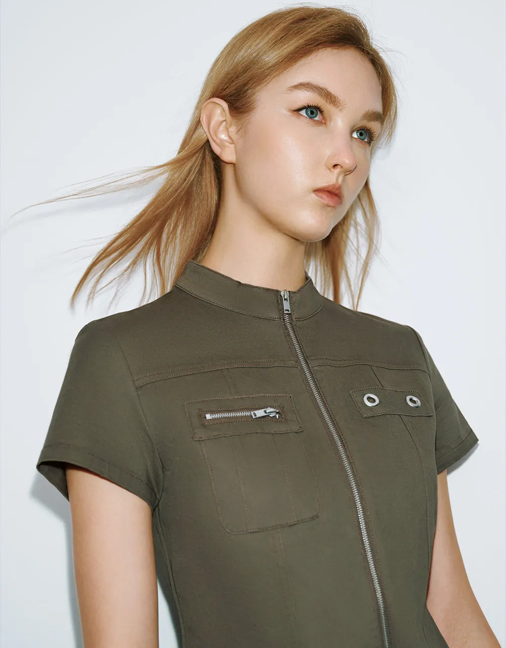 Zipper Front Straight Dress With Belt sold by Urban Revivo product image thumbnail 4