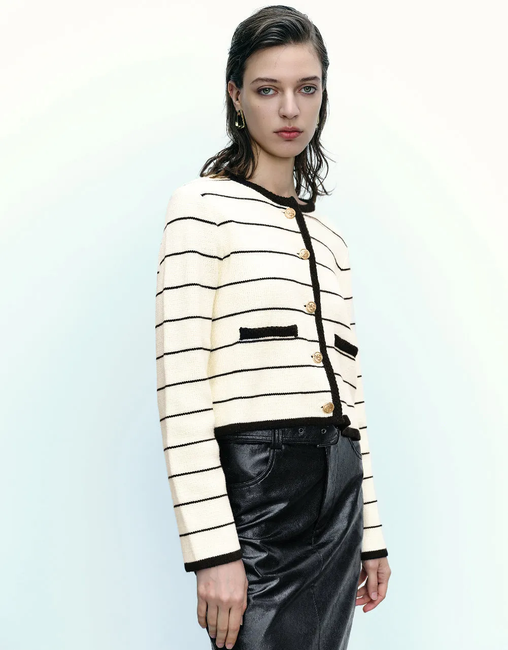 Striped Crew Neck Knitted Cardigan With Fake Pockets sold by Urban Revivo product image thumbnail 2