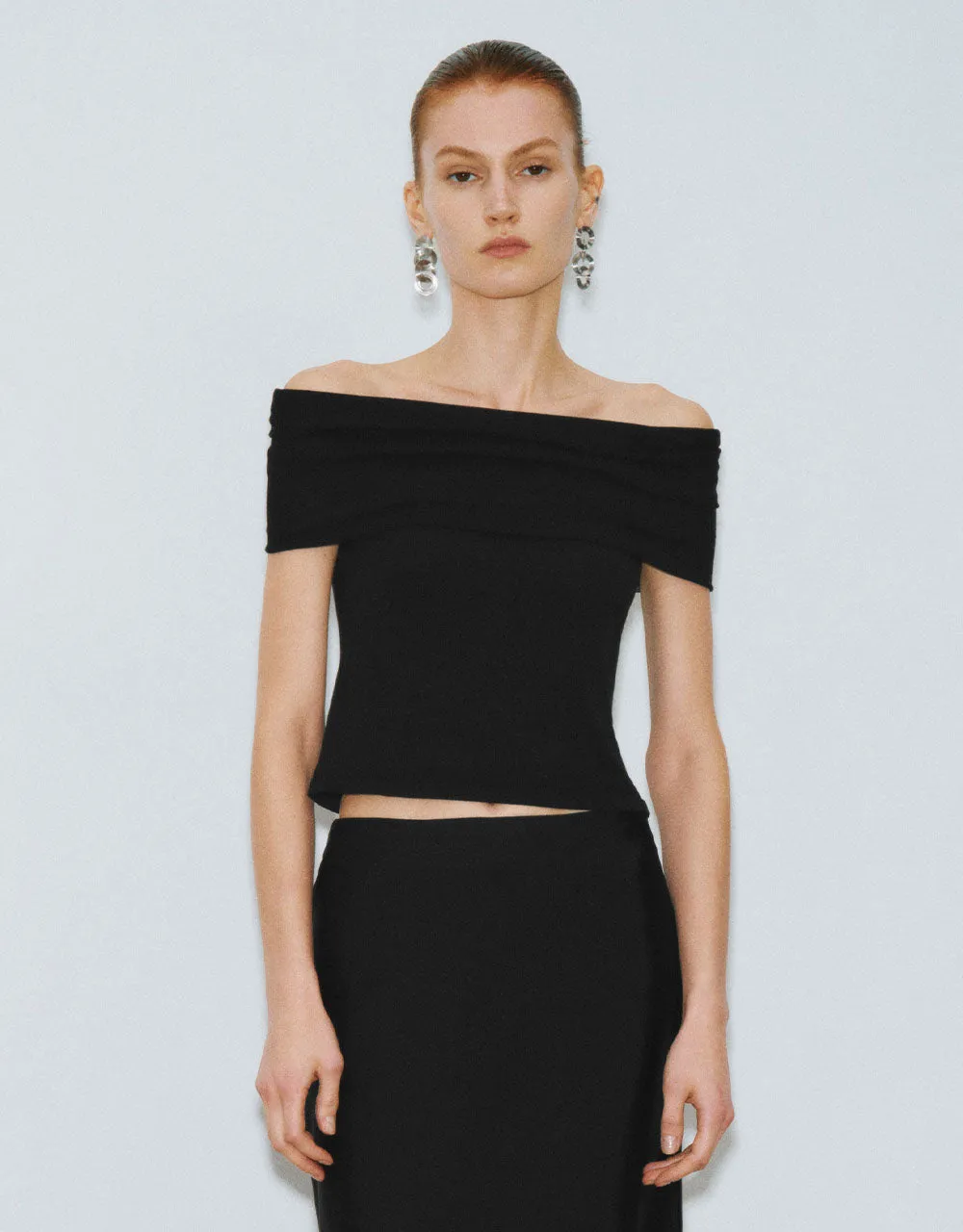 Off-Shoulder Knitted T-Shirt sold by Urban Revivo