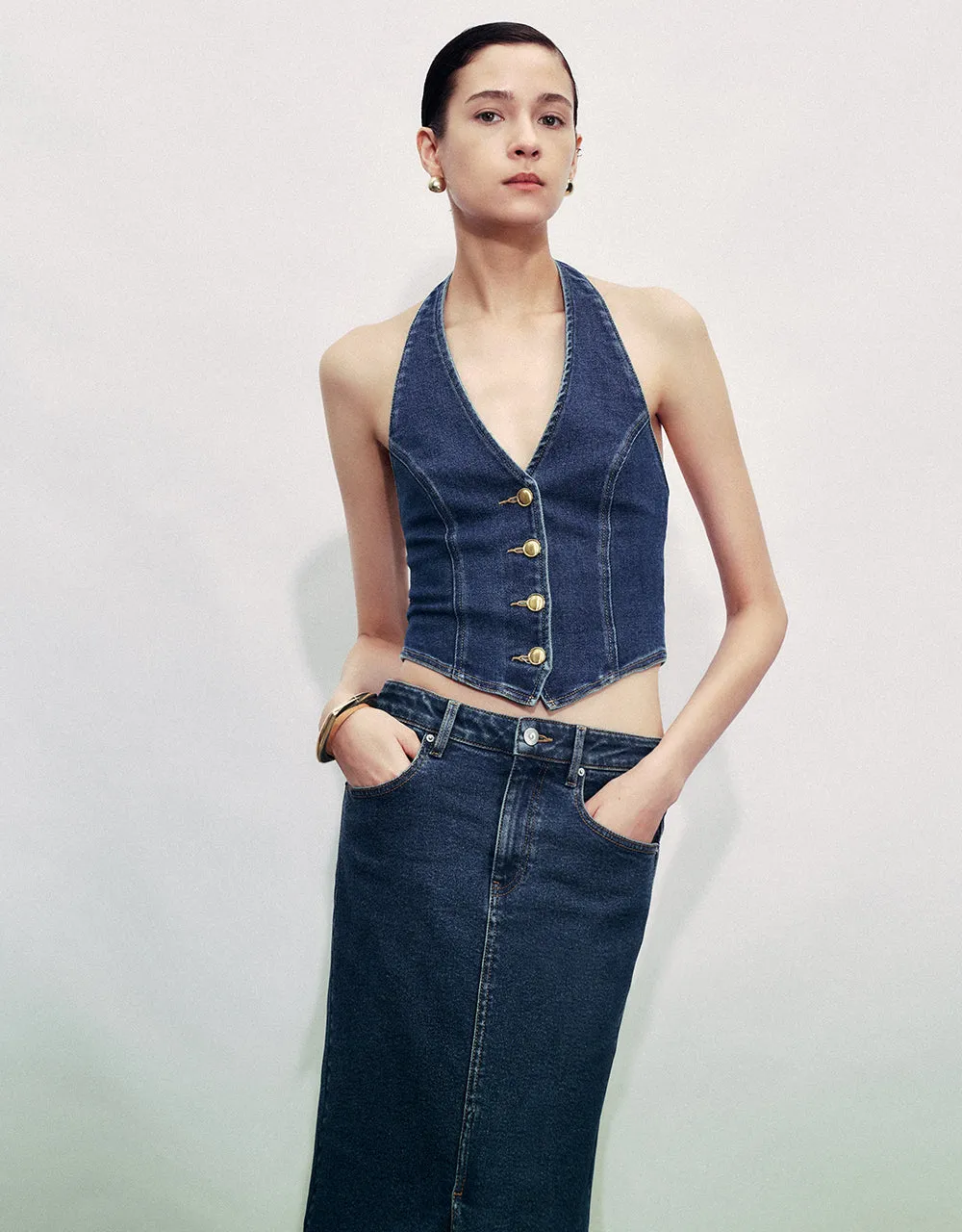 Halter Neck Skinny Denim Vest sold by Urban Revivo product image thumbnail 4