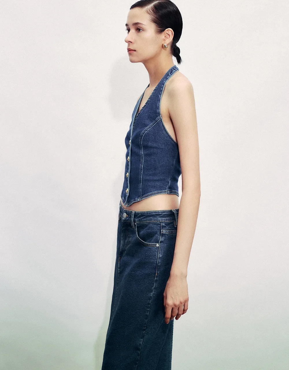 Halter Neck Skinny Denim Vest sold by Urban Revivo product image thumbnail 3