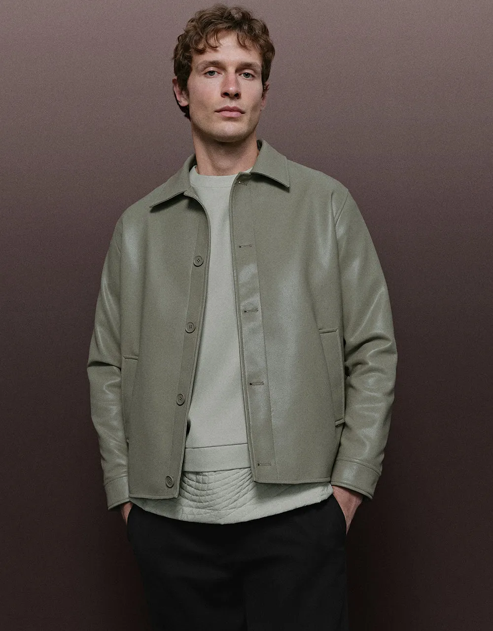 Button Up Vegan Leather Jacket sold by Urban Revivo