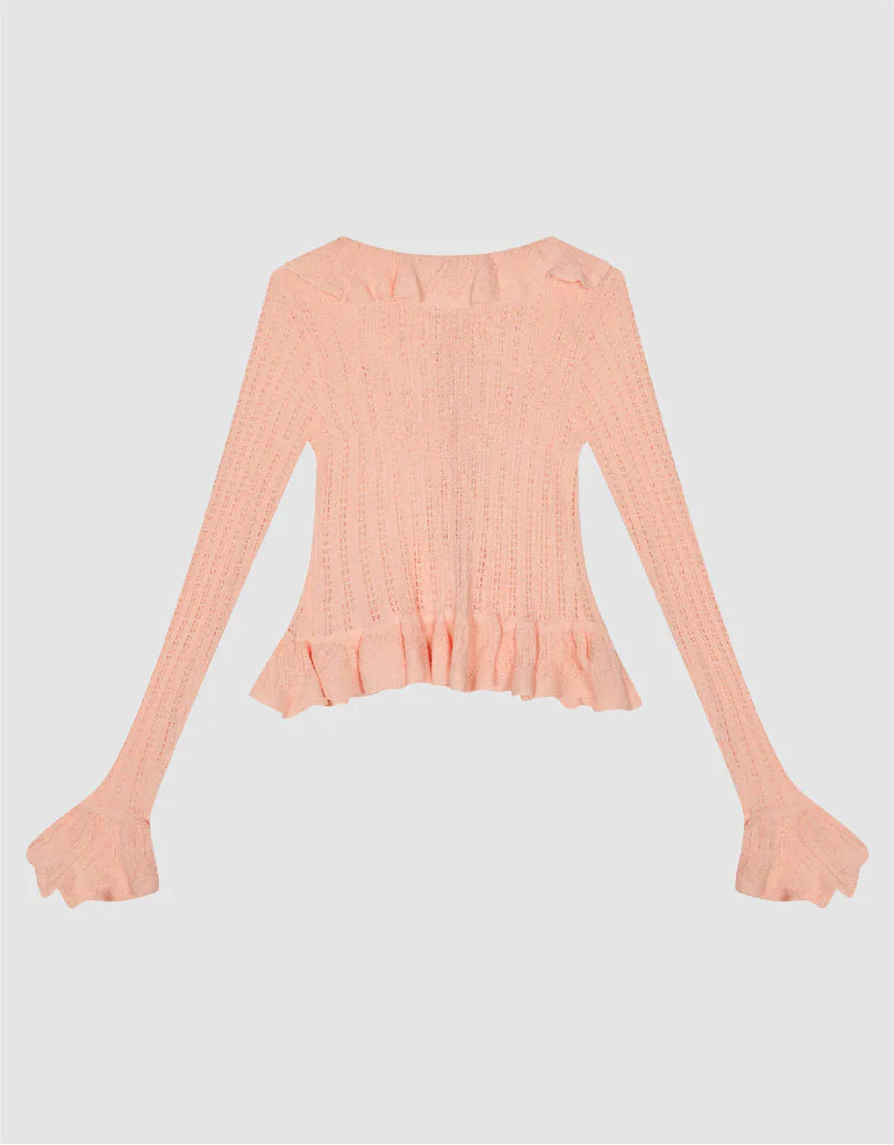 Ruffle V-Neck Skinny Knitted Cardigan sold by Urban Revivo product image thumbnail 5