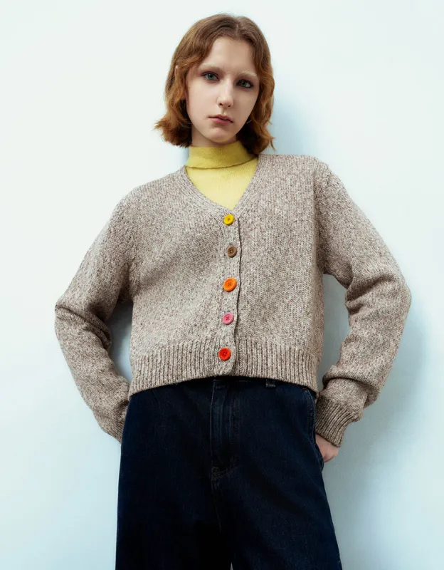 Colorful Buttoned V-Neck Knitted Cardigan sold by Urban Revivo
