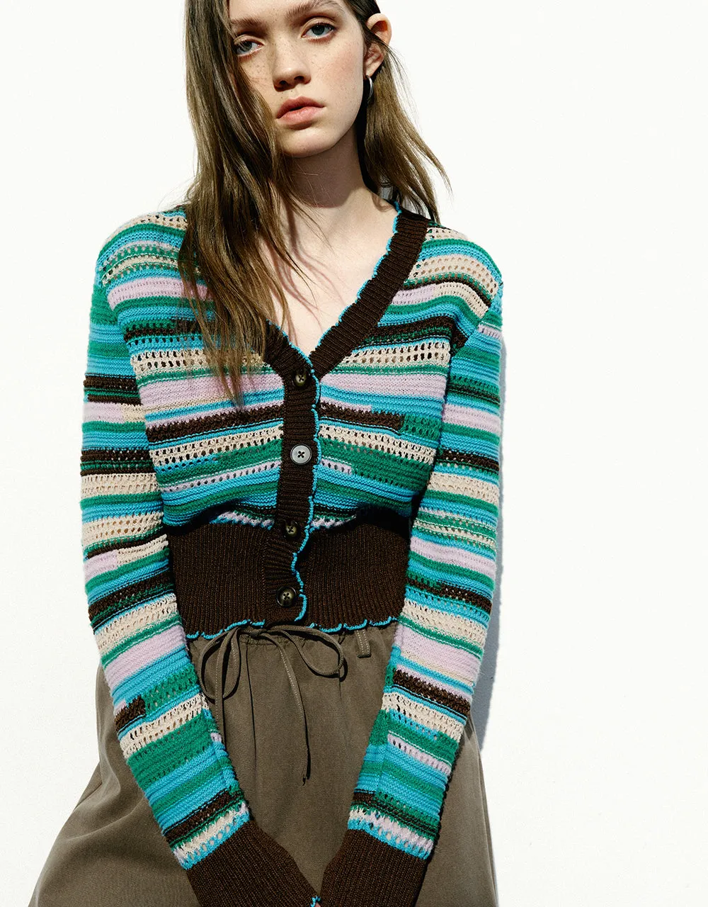 Striped V-Neck Knitted Cardigan sold by Urban Revivo product image thumbnail 4