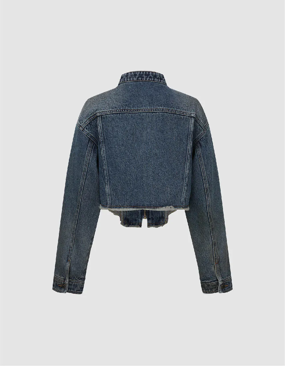 Raw Hem Zipper Front Denim Jacket sold by Urban Revivo product image thumbnail 5