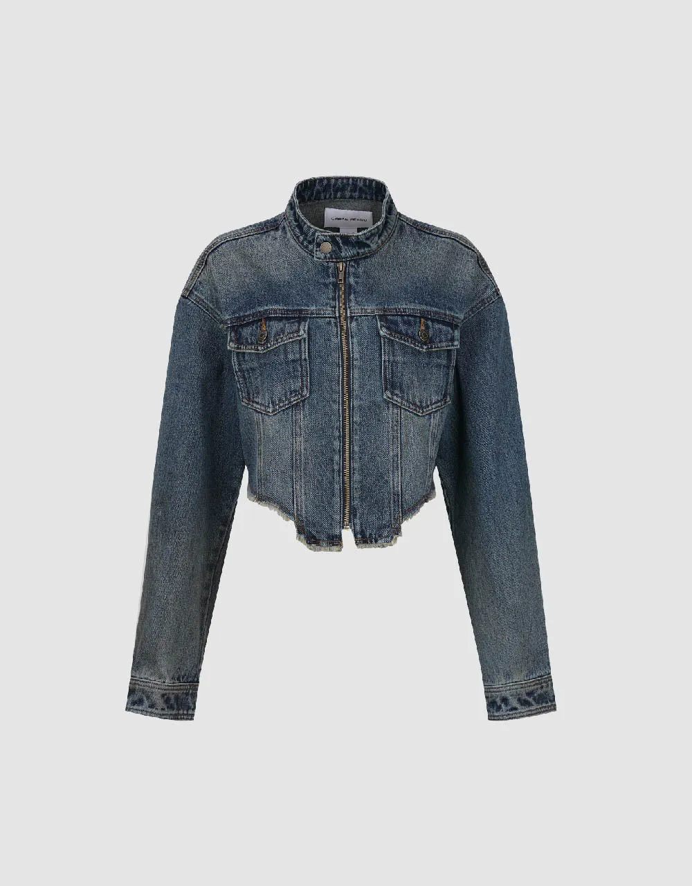 Raw Hem Zipper Front Denim Jacket sold by Urban Revivo