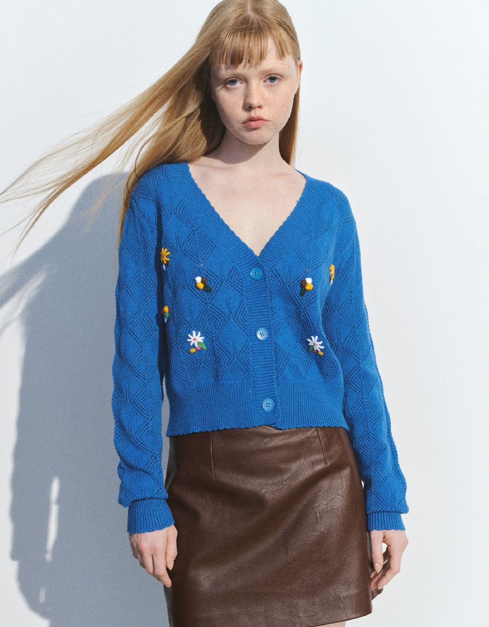 Flower Embroidered V-Neck Knitted Cardigan sold by Urban Revivo