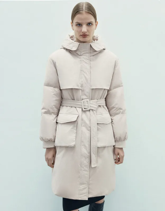 Hooded Straight Down Jacket With Detachable Furry Collar sold by Urban Revivo