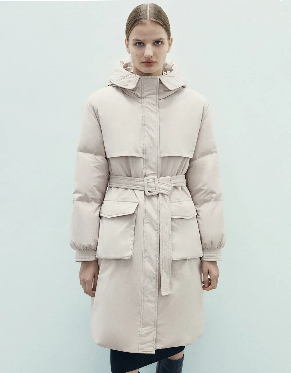 Hooded Straight Down Jacket With Detachable Furry Collar sold by Urban Revivo