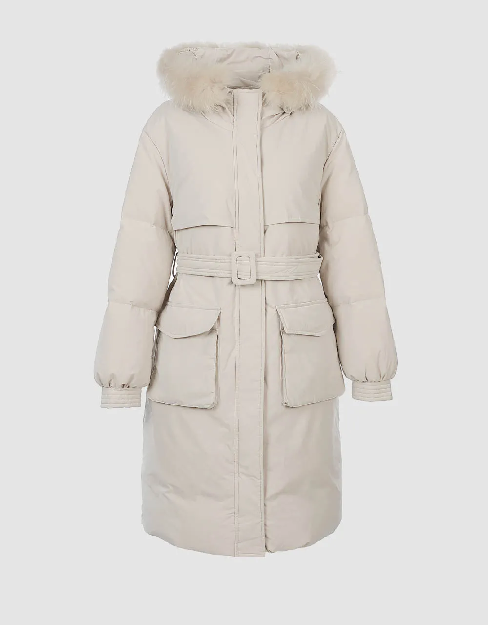Hooded Straight Down Jacket With Detachable Furry Collar sold by Urban Revivo product image thumbnail 2