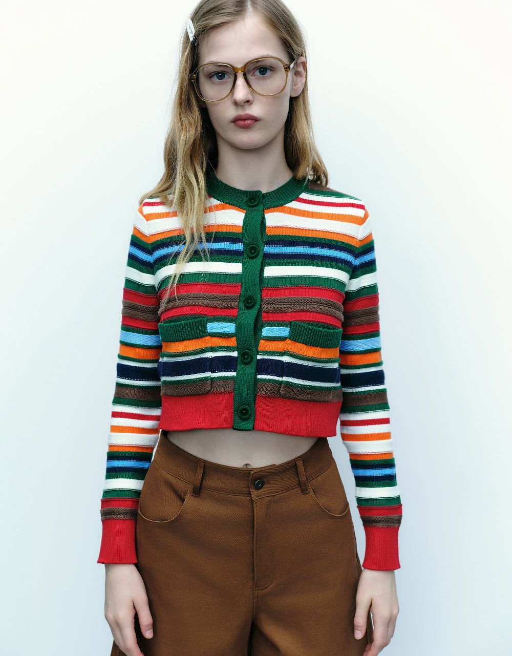 Striped Crew Neck Knitted Cardigan sold by Urban Revivo