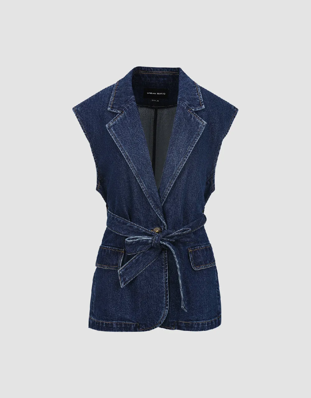 V-Neck Denim Waistcoat With Belt sold by Urban Revivo product image thumbnail 2