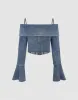Butterfly Sleeve Off-Shoulder Denim Shirt sold by Urban Revivo