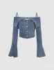 Butterfly Sleeve Off-Shoulder Denim Shirt sold by Urban Revivo