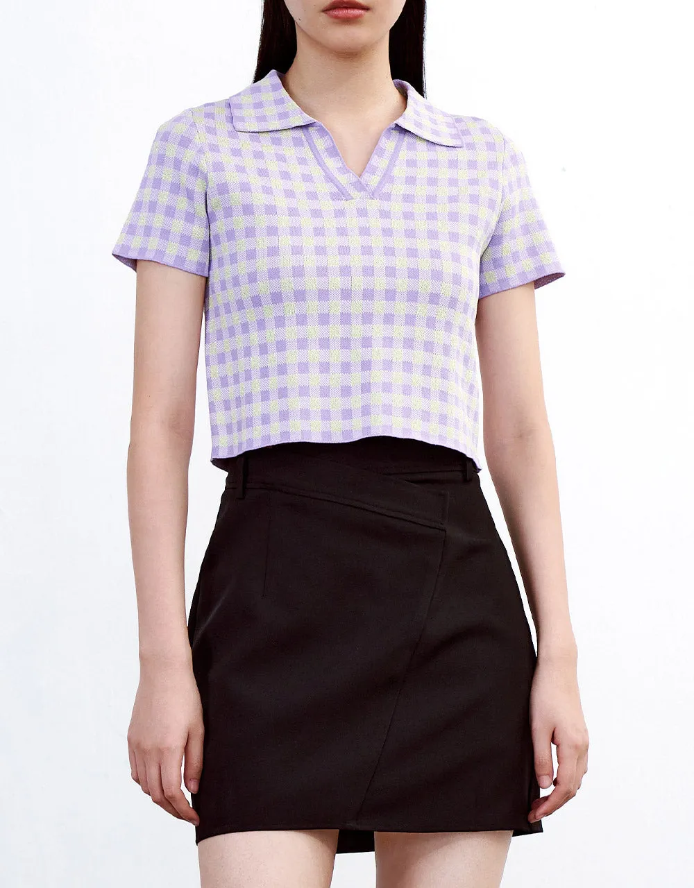 Checkered Short Sleeve Knitted Top sold by Urban Revivo product image thumbnail 2