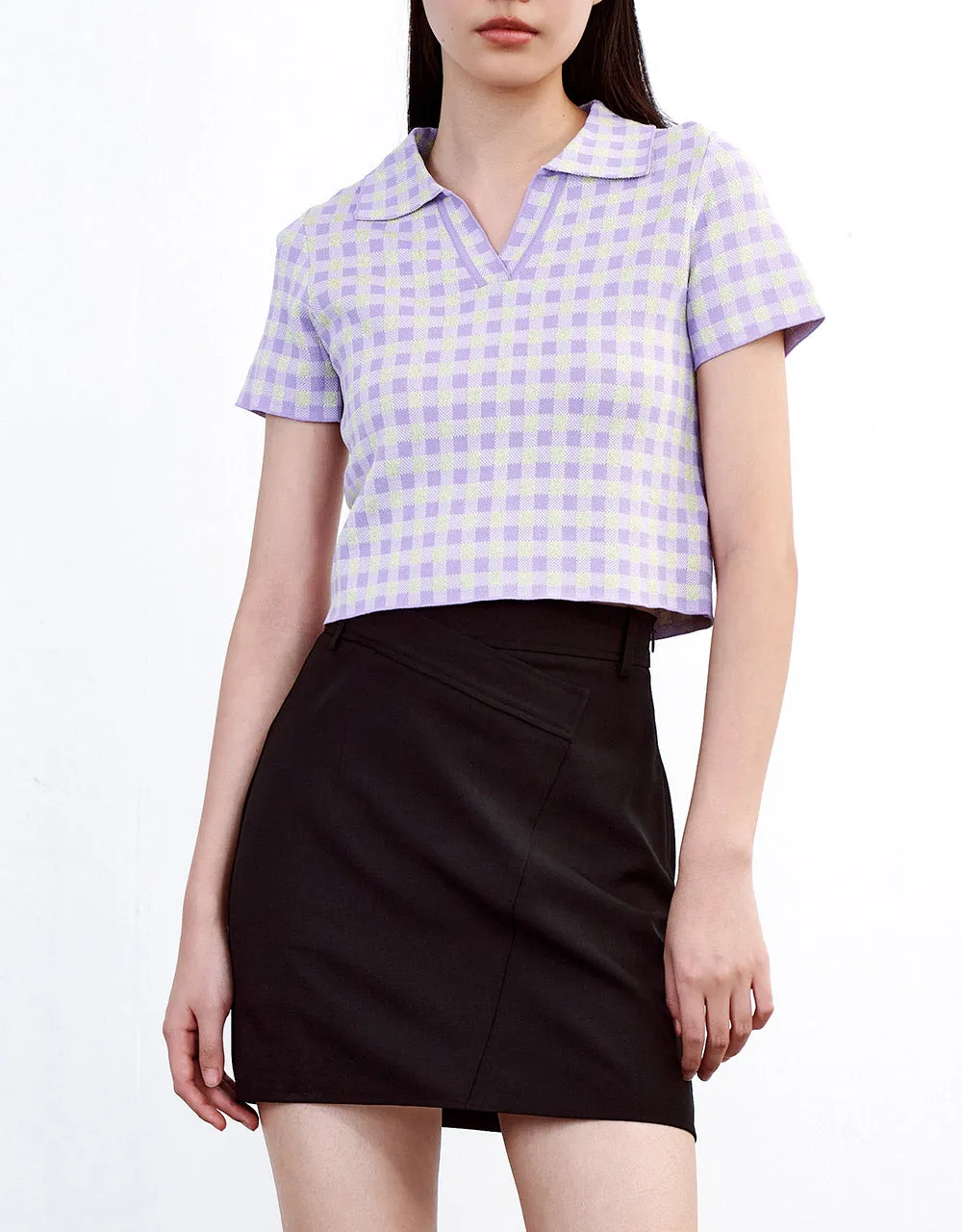 Checkered Short Sleeve Knitted Top sold by Urban Revivo product image thumbnail 5