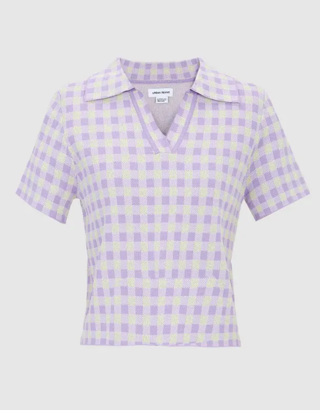 Checkered Short Sleeve Knitted Top sold by Urban Revivo