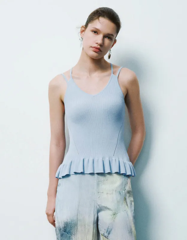 Ruffle Trim V-Neck Knited Tank Top sold by Urban Revivo