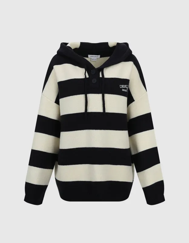 Striped Hooded Knitted T-Shirt sold by Urban Revivo