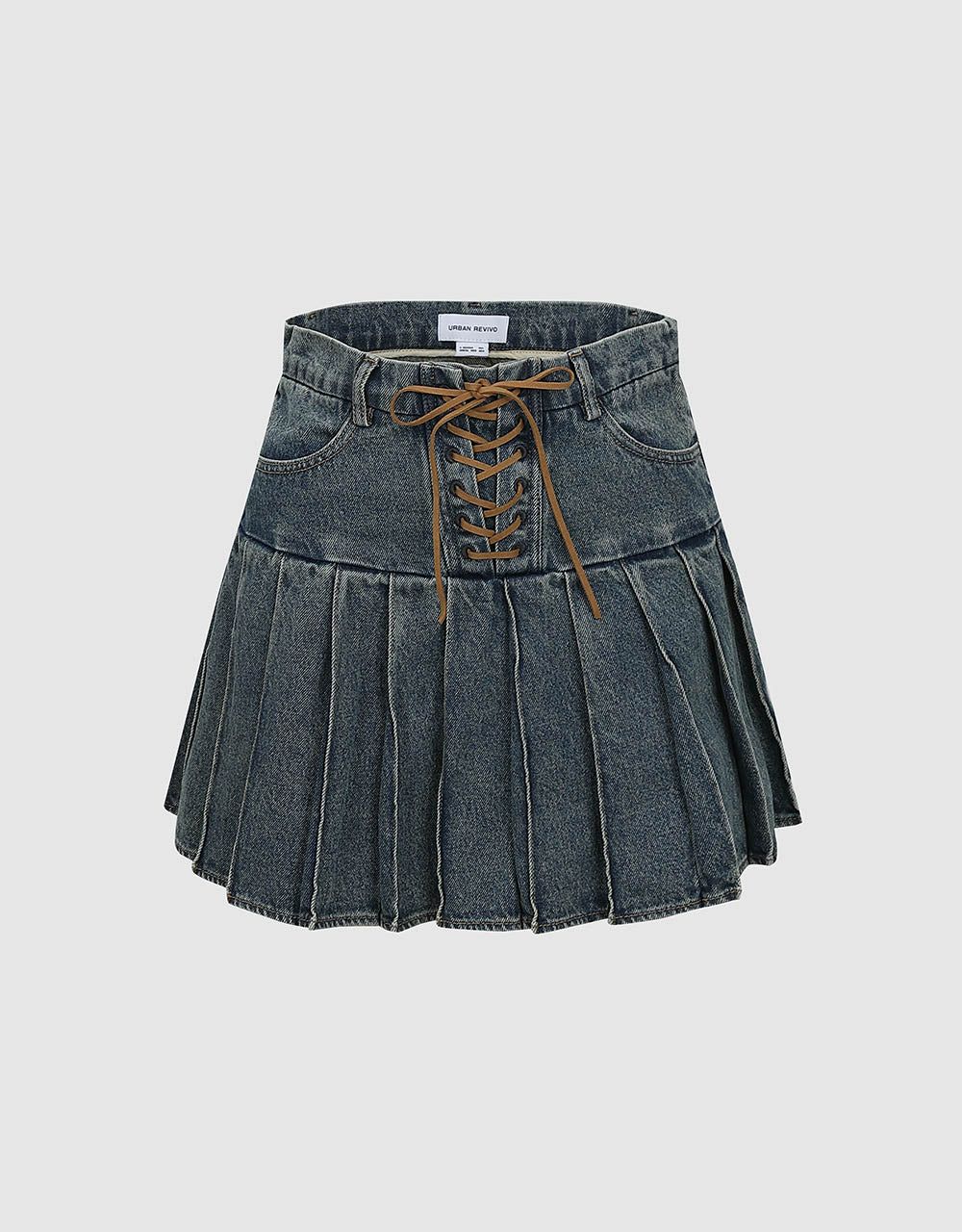 Pleated Mini Denim Skirt sold by Urban Revivo