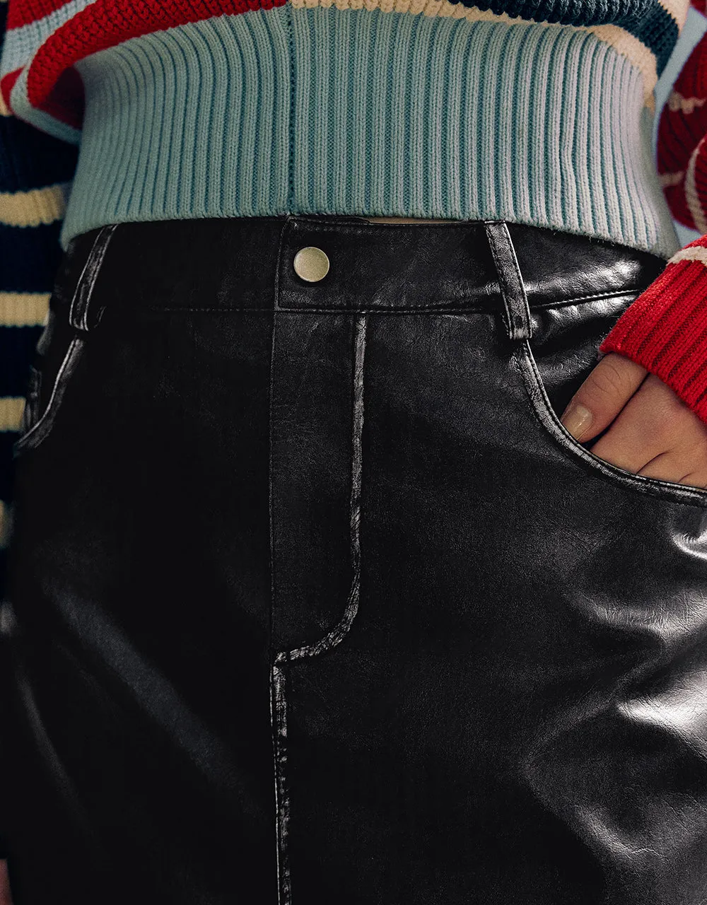 Vegan Leather Mini A-Line Skirt sold by Urban Revivo product image thumbnail 5