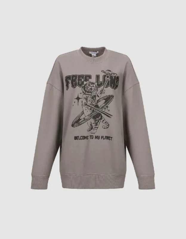 Printed Crew Neck Loose Sweatshirt sold by Urban Revivo