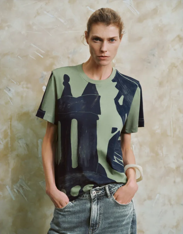 Printed Crew Neck Loose T-Shirt sold by Urban Revivo