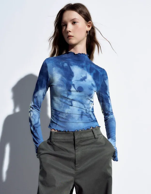 Printed Stand Collar Skinny T-Shirt sold by Urban Revivo