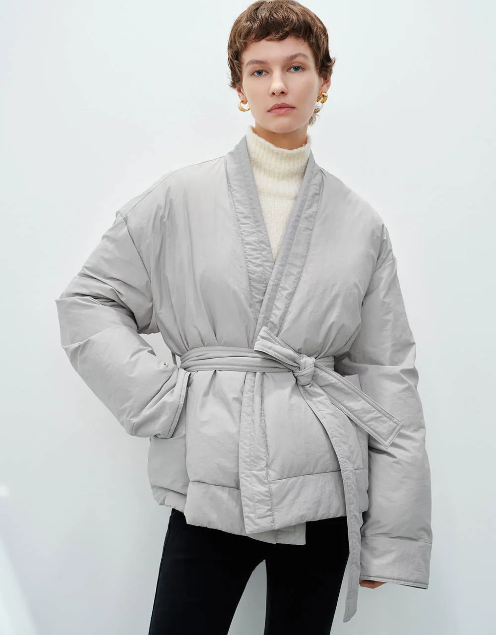 V-Neck Padded Coat With Belt sold by Urban Revivo