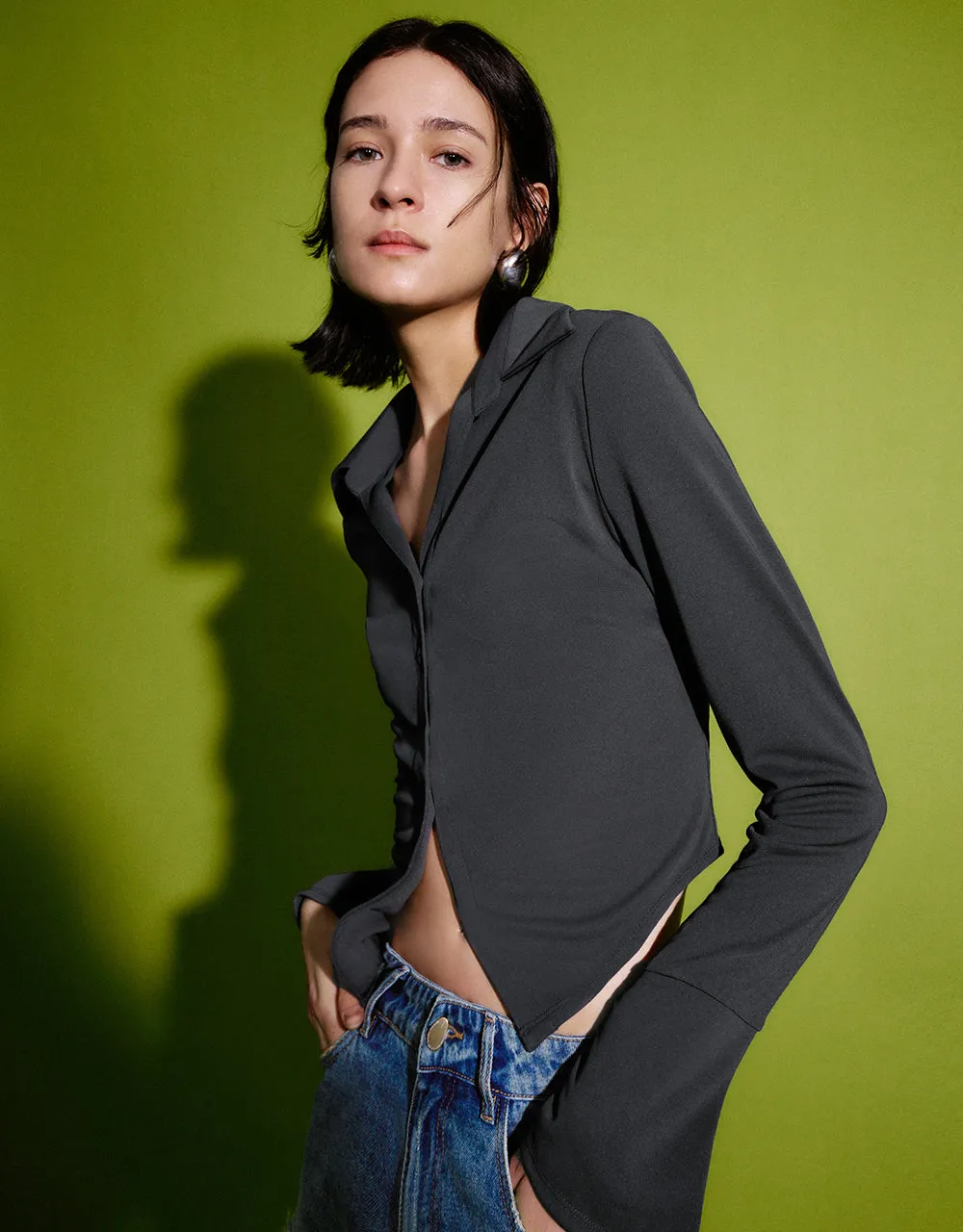 Lapel Straight Knitted Shirt sold by Urban Revivo product image thumbnail 4