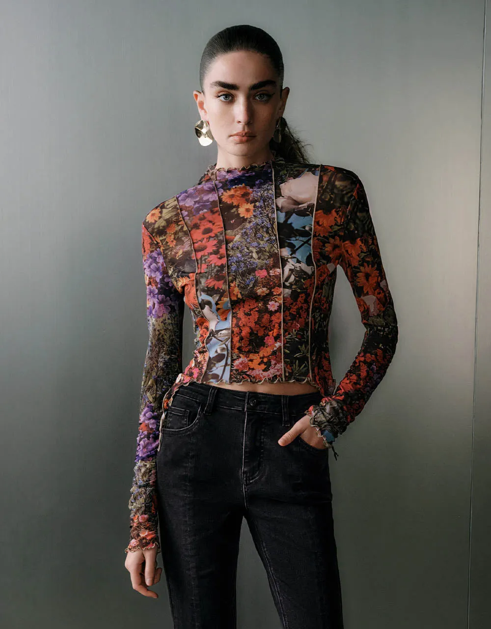 Floral Printed Stand Collar T-shirt sold by Urban Revivo