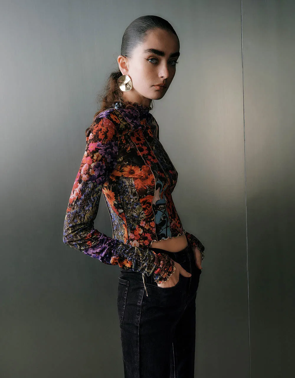 Floral Printed Stand Collar T-shirt sold by Urban Revivo product image thumbnail 3