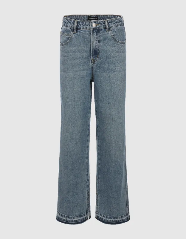Raw Hem Straight Jeans sold by Urban Revivo