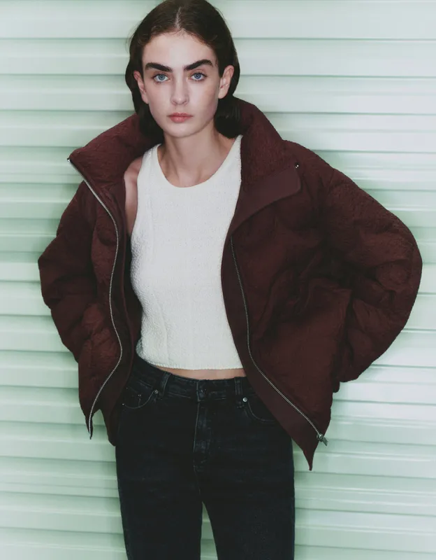 Zip Up Quilted Puffer Jacket sold by Urban Revivo