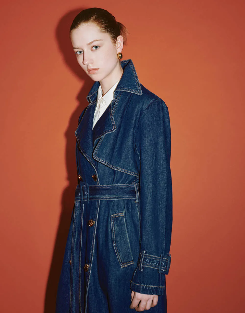 Notch Lapel Denim Trench Coat With Belt sold by Urban Revivo product image thumbnail 4