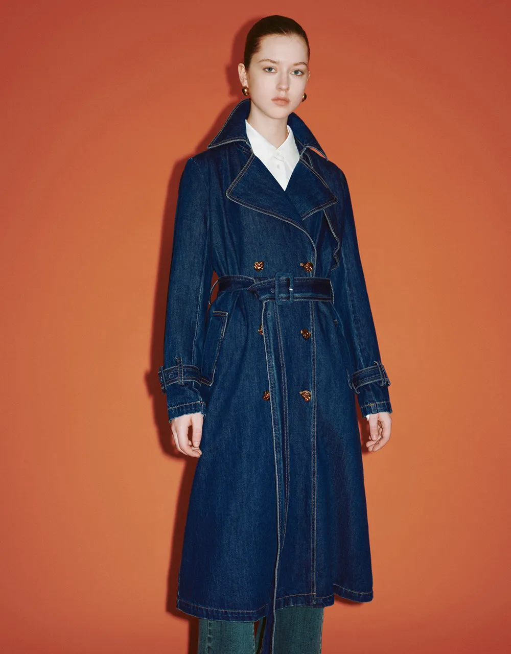 Notch Lapel Denim Trench Coat With Belt sold by Urban Revivo