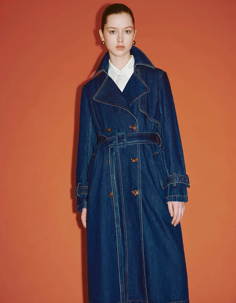 Notch Lapel Denim Trench Coat With Belt sold by Urban Revivo product image thumbnail 3
