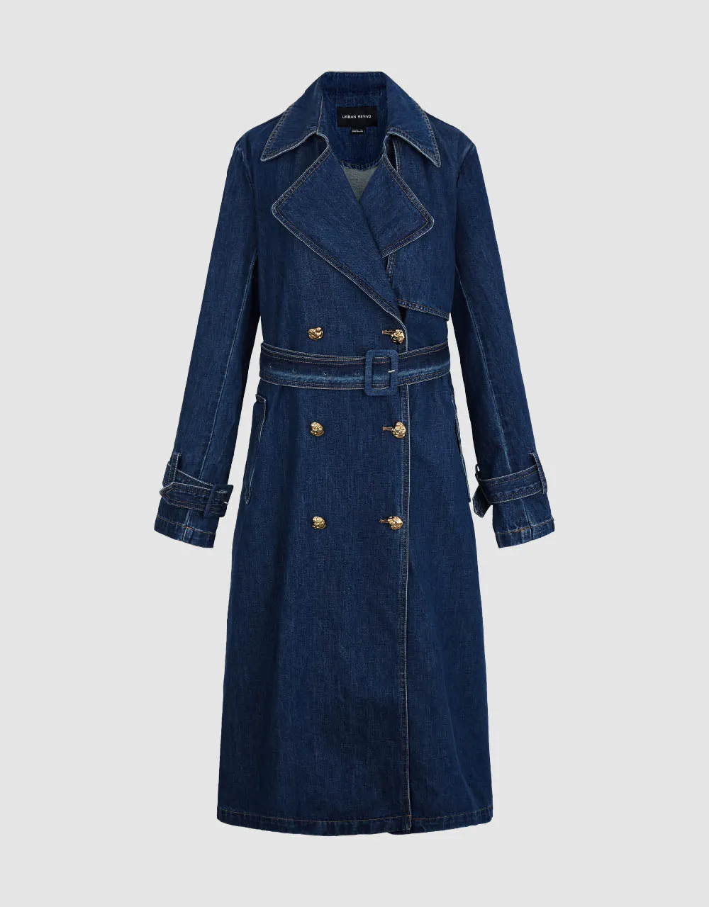 Notch Lapel Denim Trench Coat With Belt sold by Urban Revivo product image thumbnail 2