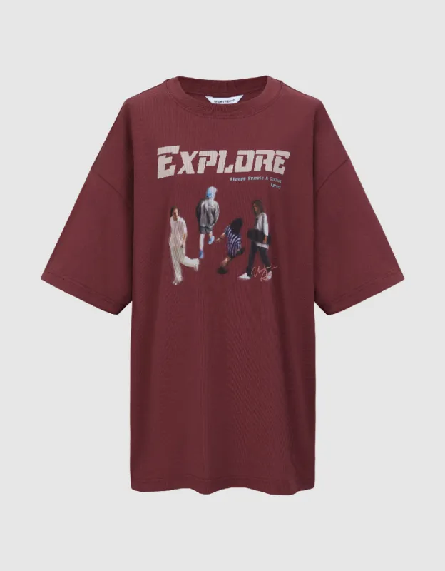 Printed Crew Neck Loose T-Shirt sold by Urban Revivo