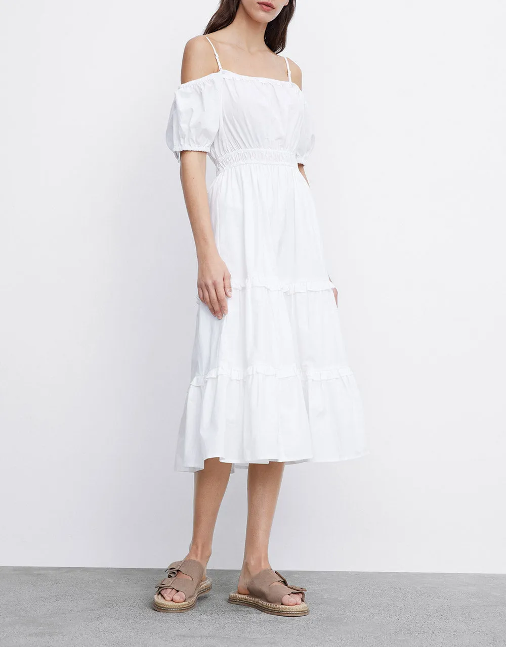 Plain Cold Shoulder Tiered Midi Dress sold by Urban Revivo product image thumbnail 5