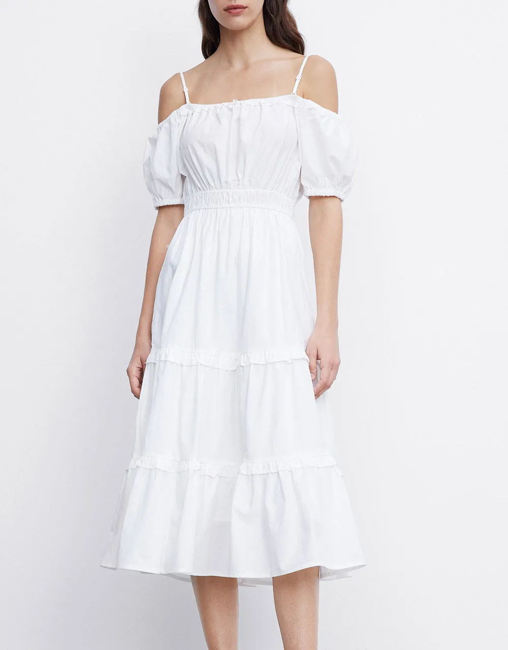 Plain Cold Shoulder Tiered Midi Dress sold by Urban Revivo product image thumbnail 4