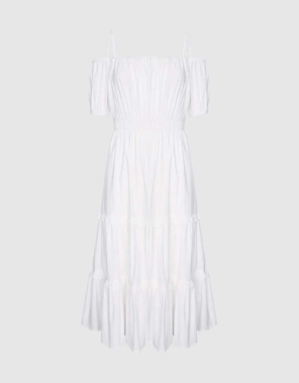 Plain Cold Shoulder Tiered Midi Dress sold by Urban Revivo