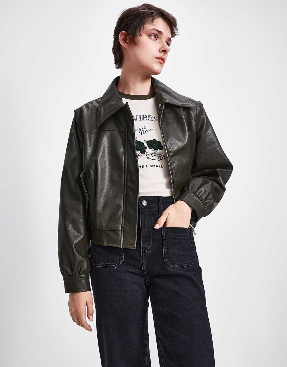 Zipper Front Vegan Leather Jacket sold by Urban Revivo product image thumbnail 3
