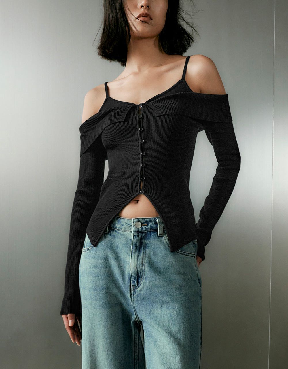 Off-Shoulder Knitted T-Shirt sold by Urban Revivo product image thumbnail 2