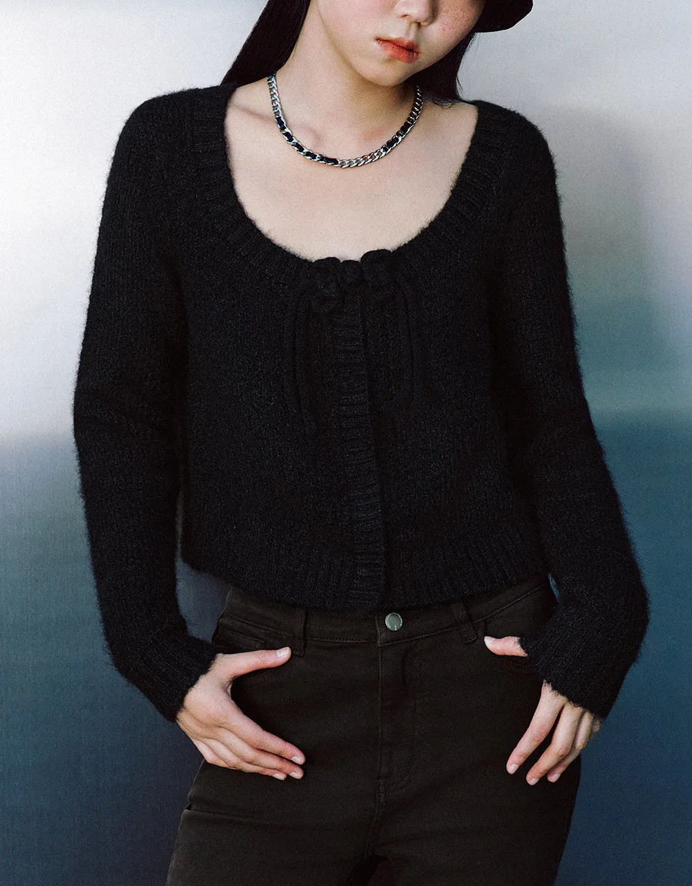 Tie Front Crew Neck Knitted Cardigan sold by Urban Revivo product image thumbnail 2